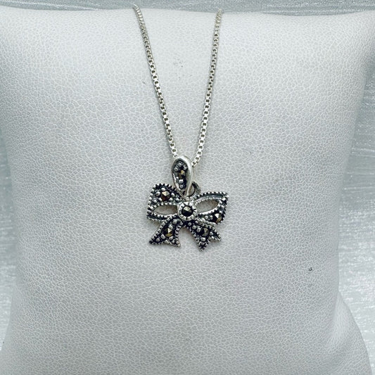 S925 Marcasite Bow Pendant