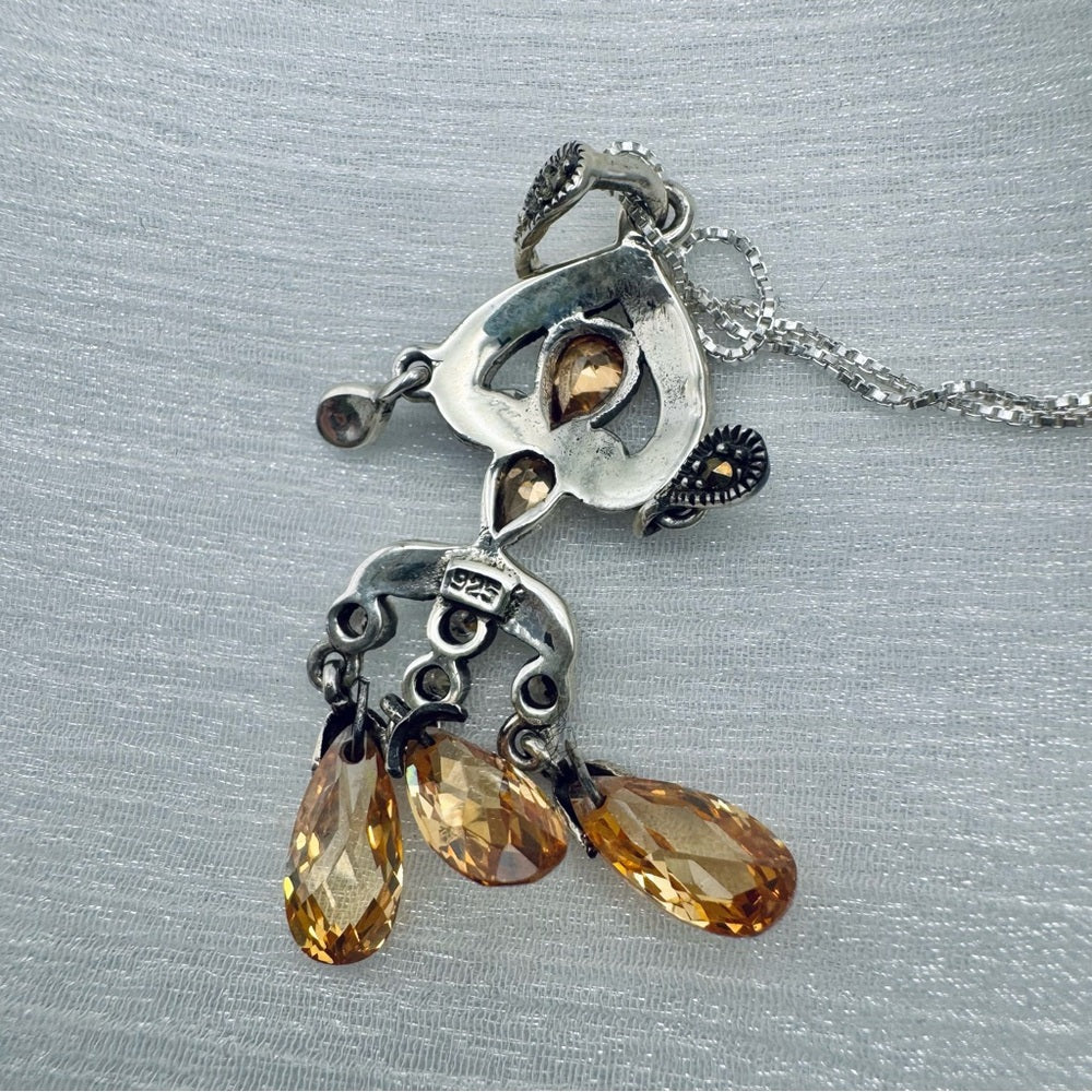 S925 Citrine and Marcasite Dangle Pendant