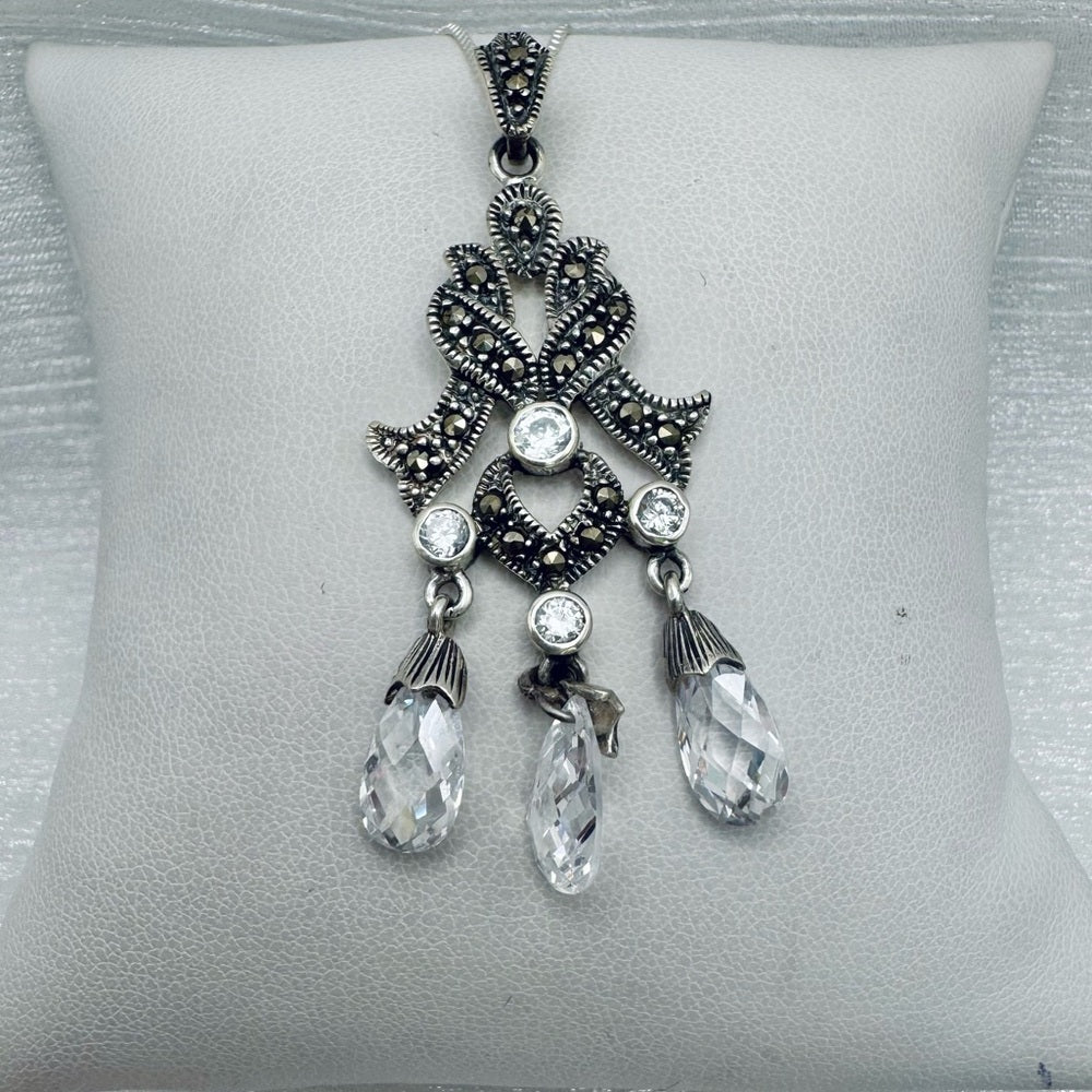 Marcasite and White Swarovski Crystal Dangle Pendant