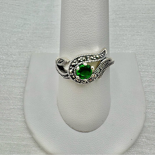 S925 Marcasite Emerald Green Ring