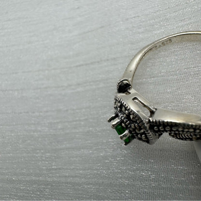 S925 Marcasite Emerald Green Ring