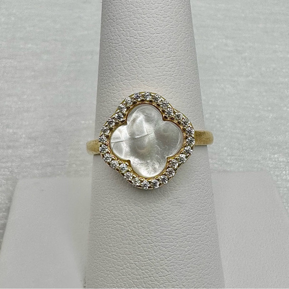 Emma Gold Mother of Pearl Pavé Clover Ring