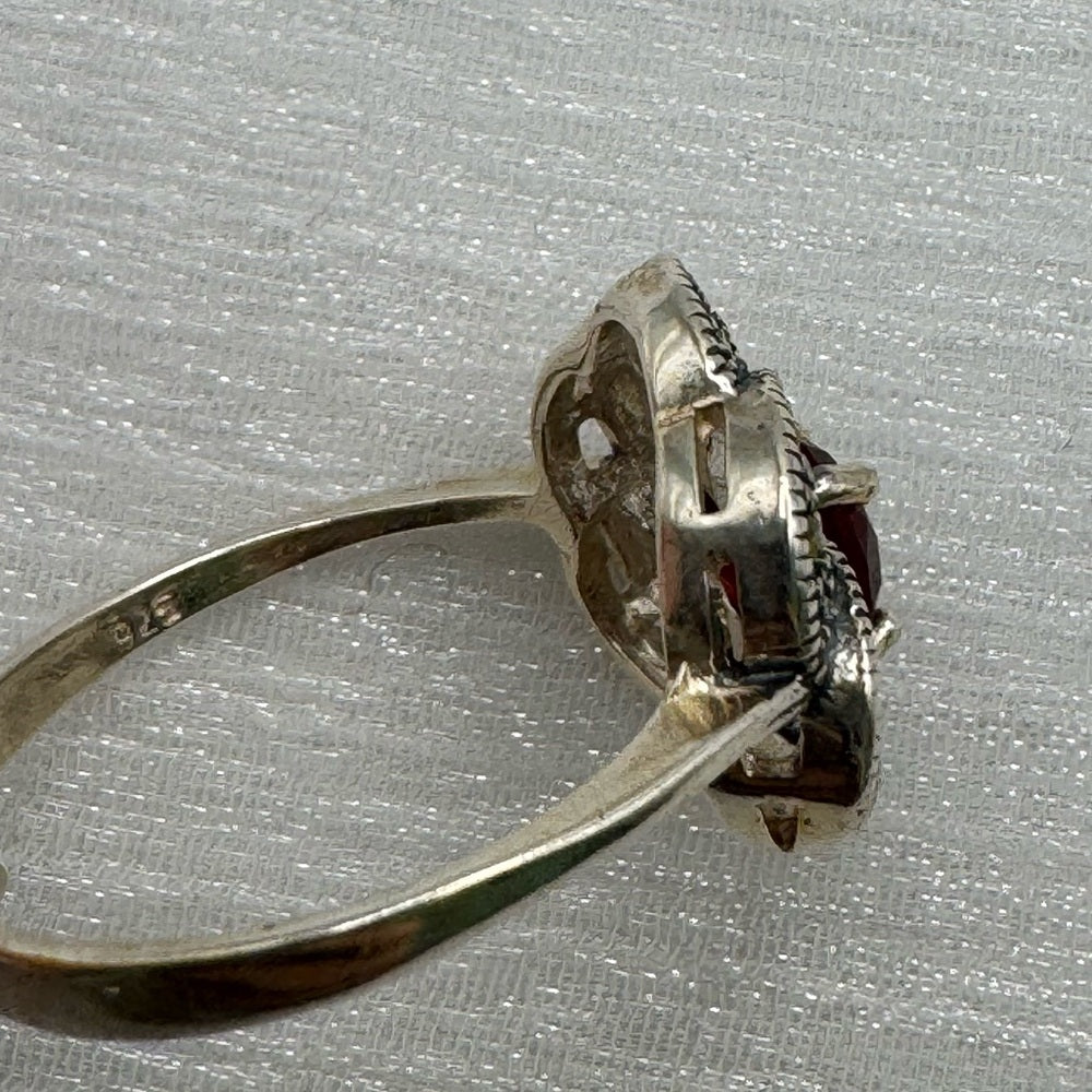 S925 Red Marcasite Ring