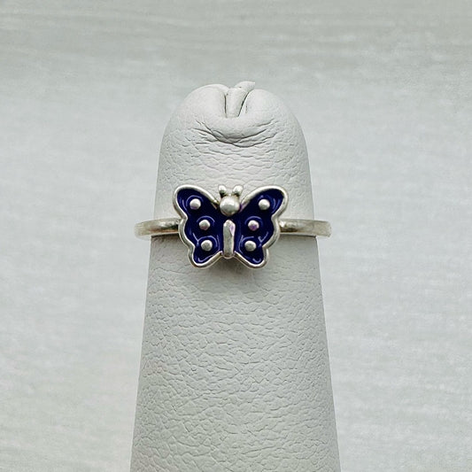 S925 Purple Enamel Butterfly Ring