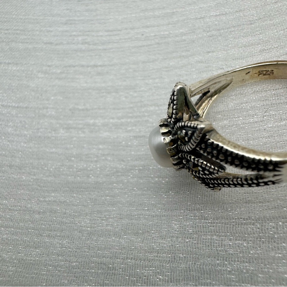 S925 Marcasite Pearl Ring
