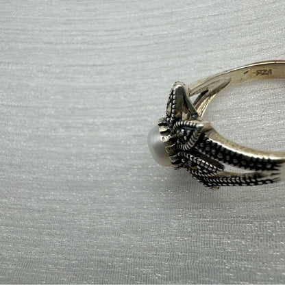 S925 Marcasite Pearl Ring