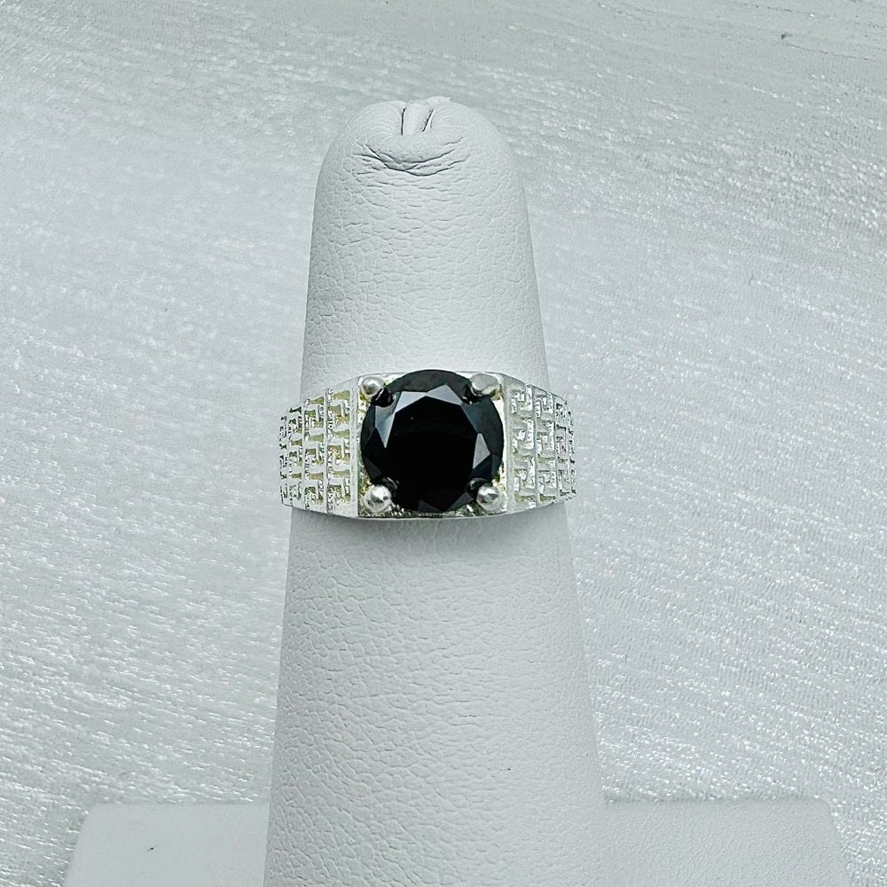 Onyx Faceted Cut Greek Key Ring