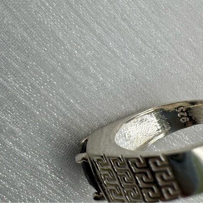 S925 Onyx Faceted Cut Greek Key Ring