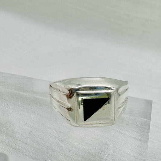 S925 Black Onyx Square Ring