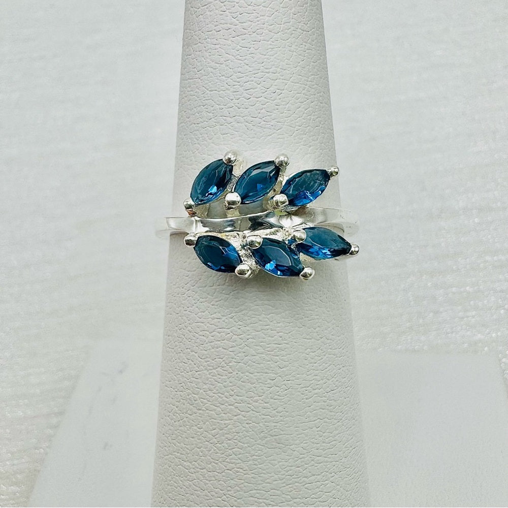 S925 Sapphire Blue Leaf Ring