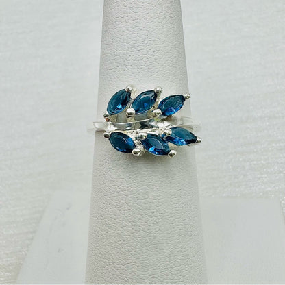 S925 Sapphire Blue Leaf Ring