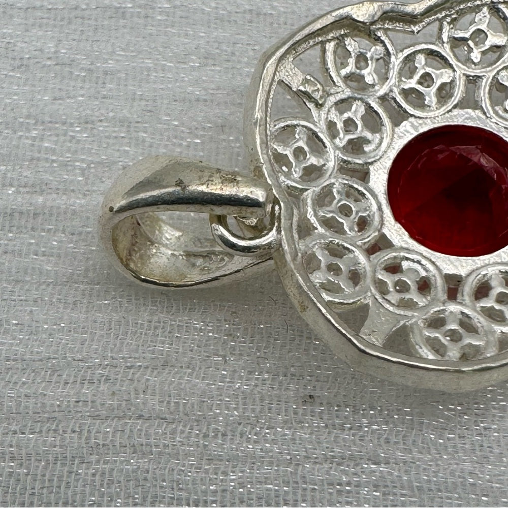 Quatrefoil Ruby Red Colored Pendant