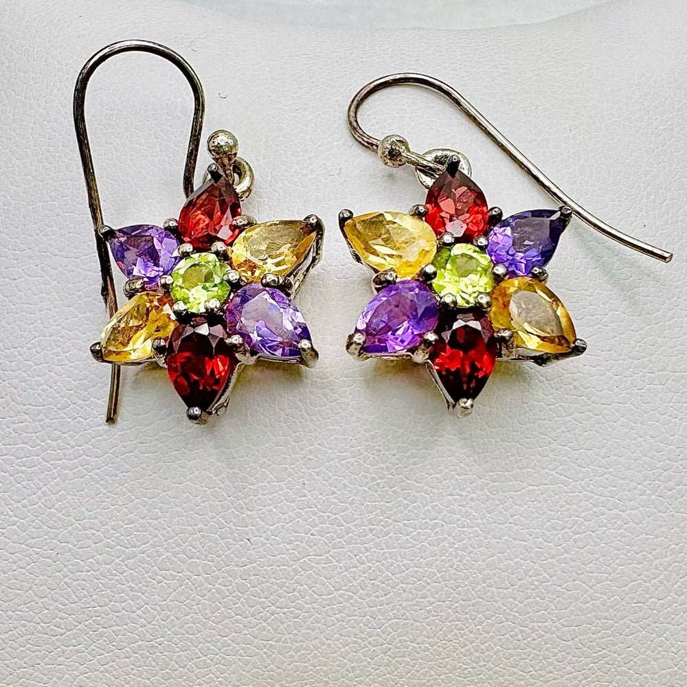 S925 Mixed Gemstone Star Dangle Earrings