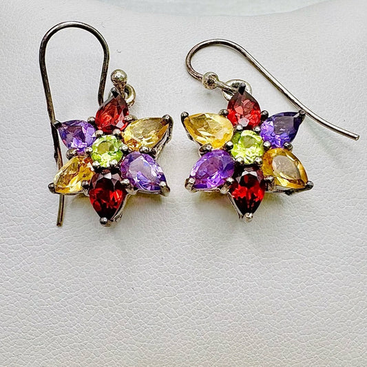 S925 Mixed Gemstone Star Dangle Earrings