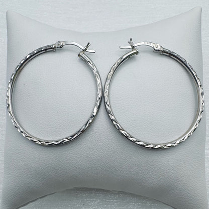S925 Diamond Cut Hoop Earrings