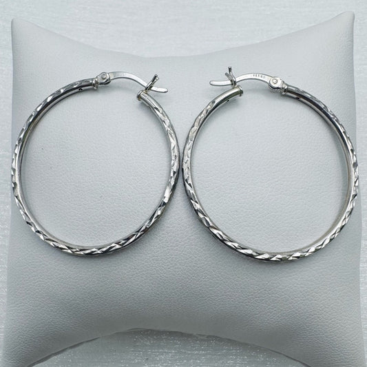 S925 Diamond Cut Hoop Earrings