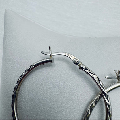 S925 Diamond Cut Hoop Earrings