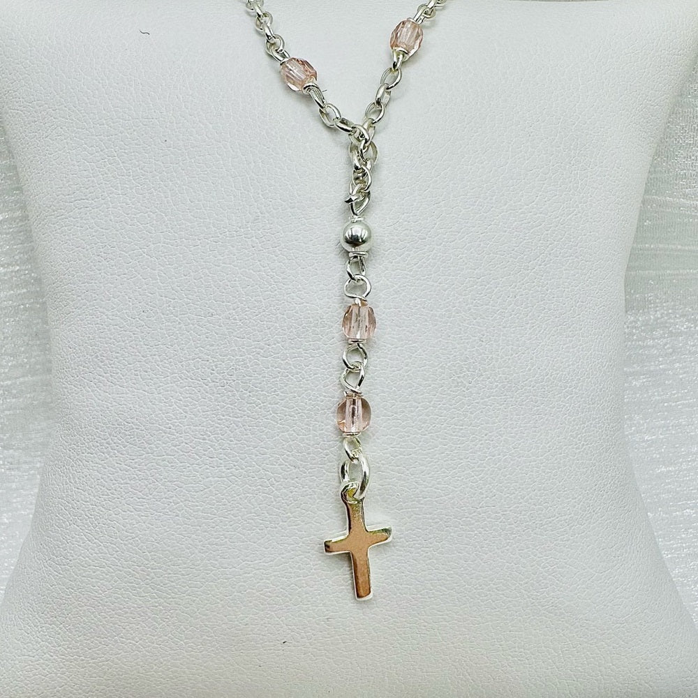 Sterling Silver 3.5mm Pink Crystal Rosary