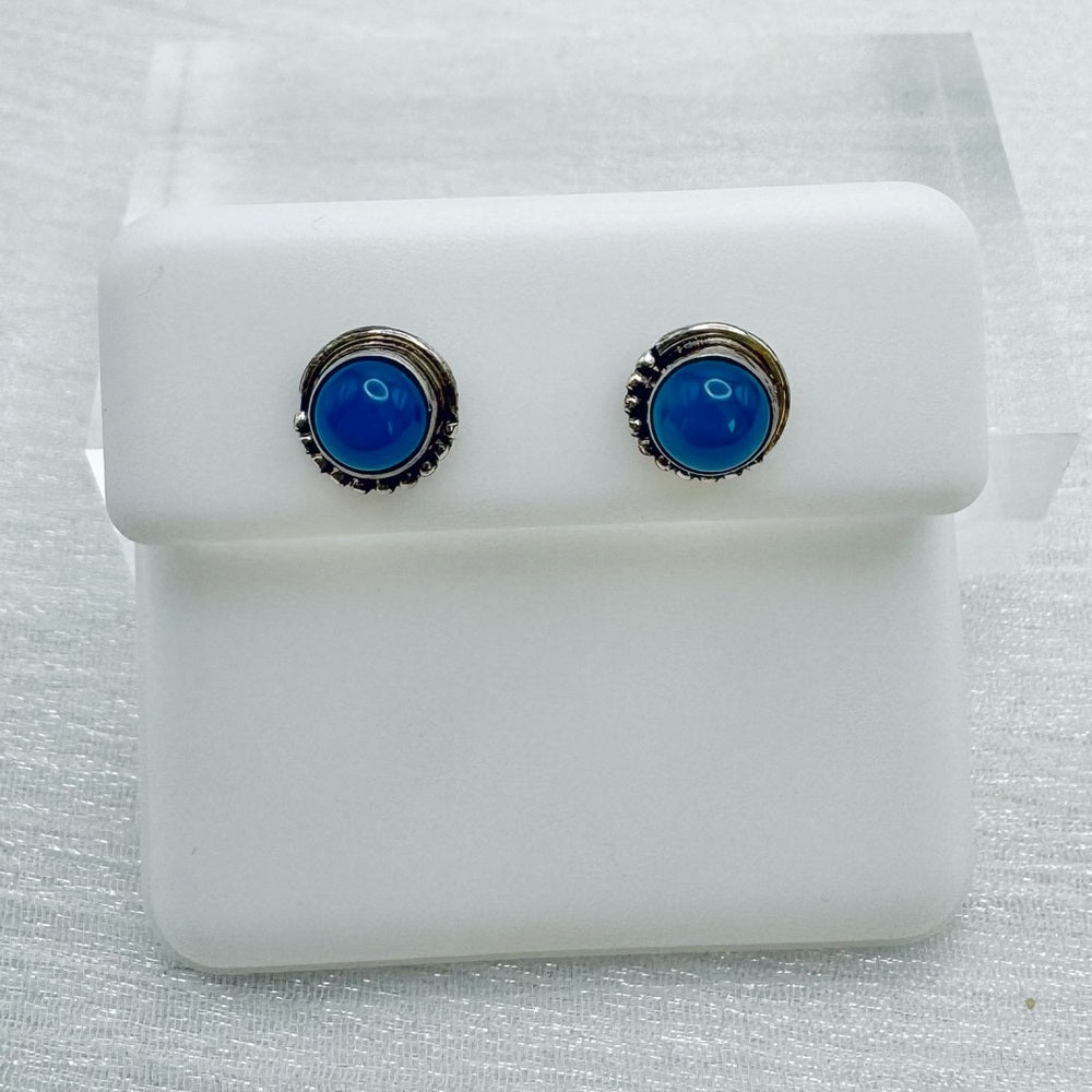 S925 Blue Chalcedony Stud Earrings