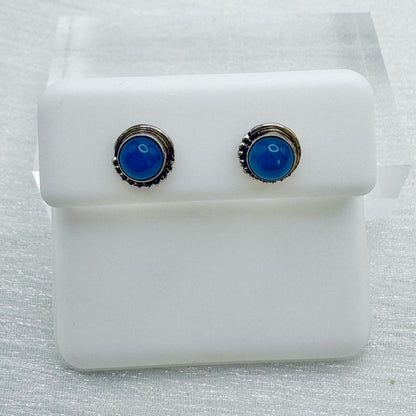 S925 Blue Chalcedony Stud Earrings