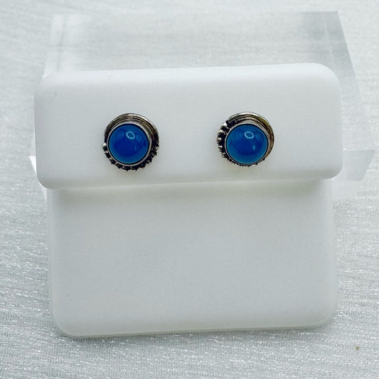 S925 Blue Chalcedony Stud Earrings