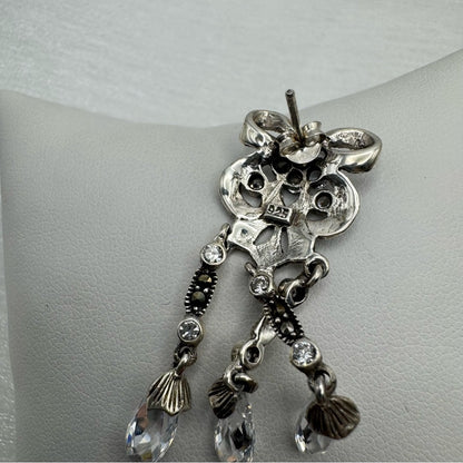 S925 Marcasite & Swarovski Crystal Bow Dangle Earrings