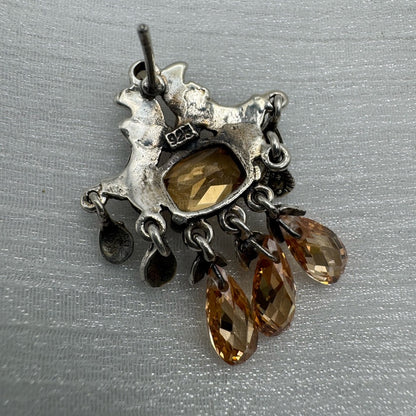 S925 Marcasite & Swarovski Peach Crystal Chandelier Dangle Earrings