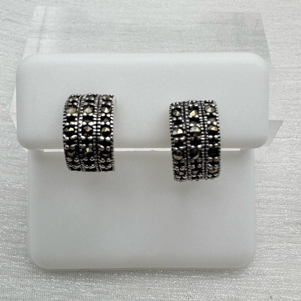 S925 Marcasite Pavé Hoop Pushback Earrings