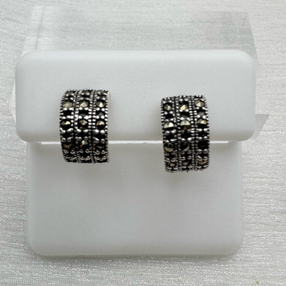 S925 Marcasite Pavé Hoop Pushback Earrings
