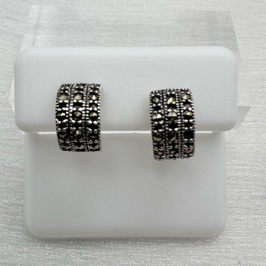 S925 Marcasite Pavé Hoop Pushback Earrings