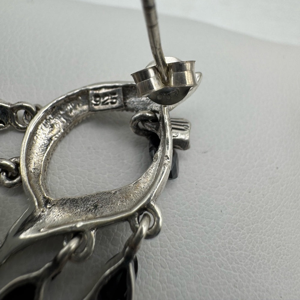 S925 Marcasite & Swarovski Black Crystal Chandelier Dangle Earrings