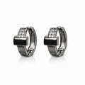 Rhodium Plated Pavé Black Enamel Huggies