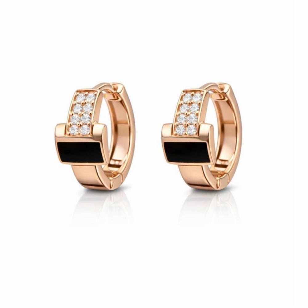 Pavé Black Enamel Rose Gold Huggies