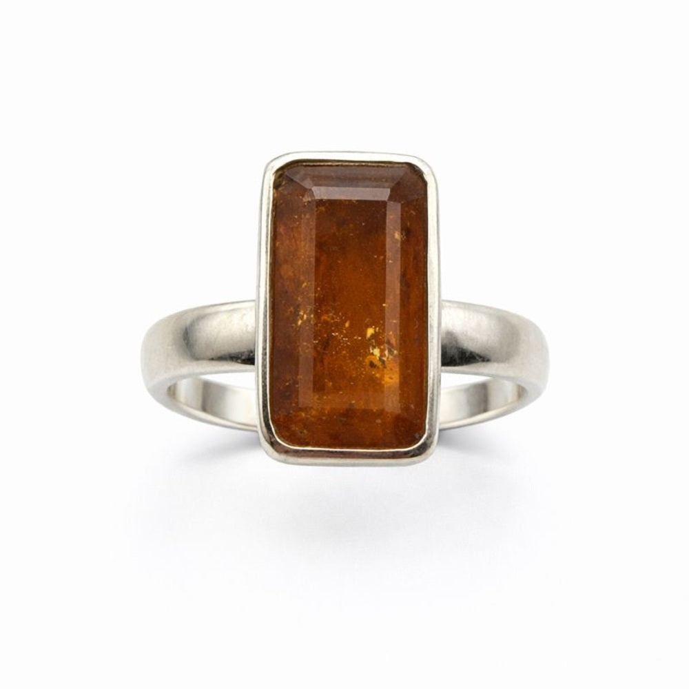 Orange Kyanite Elongated Emerald Cut Ring