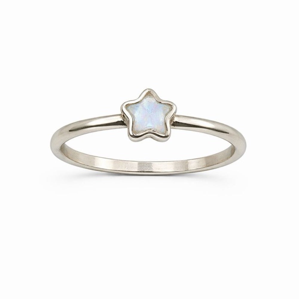Rainbow Moonstone Star Sterling Silver Ring