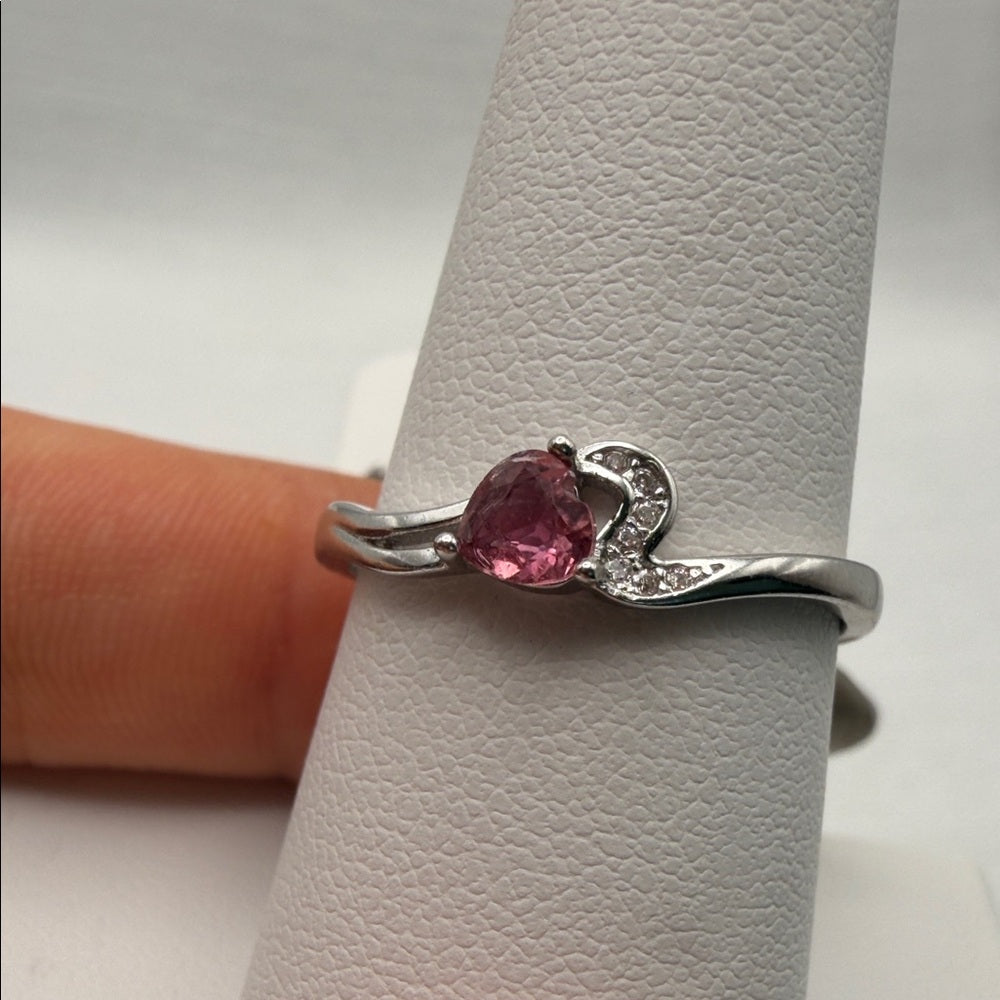 Pink Tourmaline Heart Silver Ring