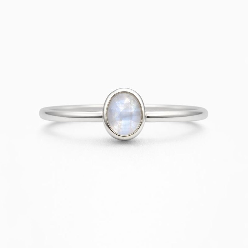 Oval Rainbow Moonstone Sterling Silver Ring