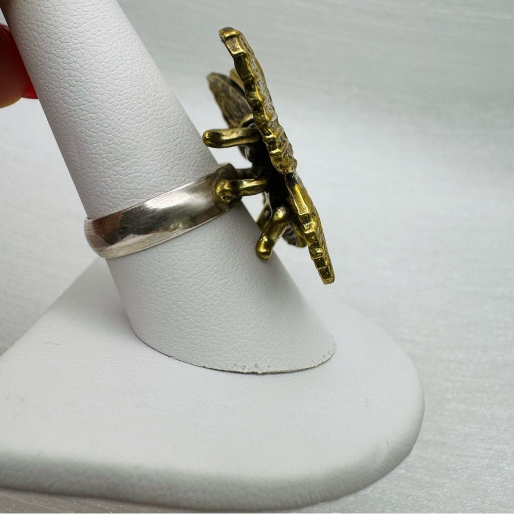 Two Toned S925 and Brass Butterfly Ring