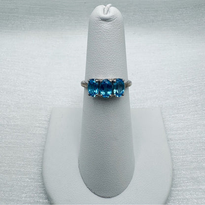 S925 Triple Oval Swiss Blue Topaz Ring