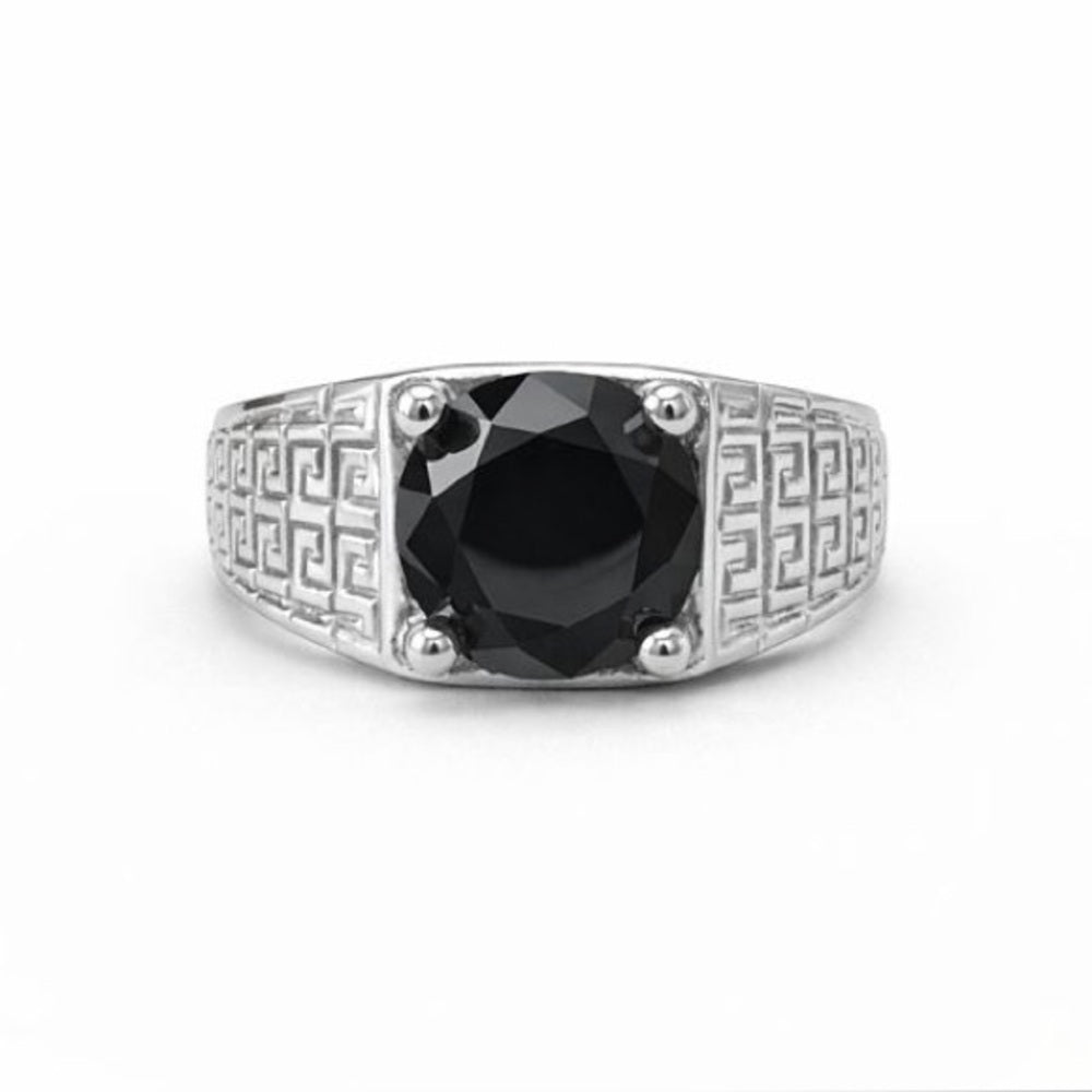 Onyx Faceted Cut Greek Key Ring