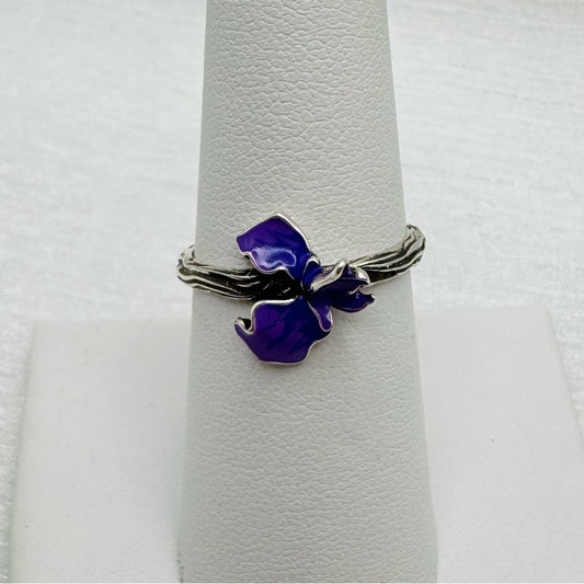 S925 Enamel Purple Orchid Flower Ring