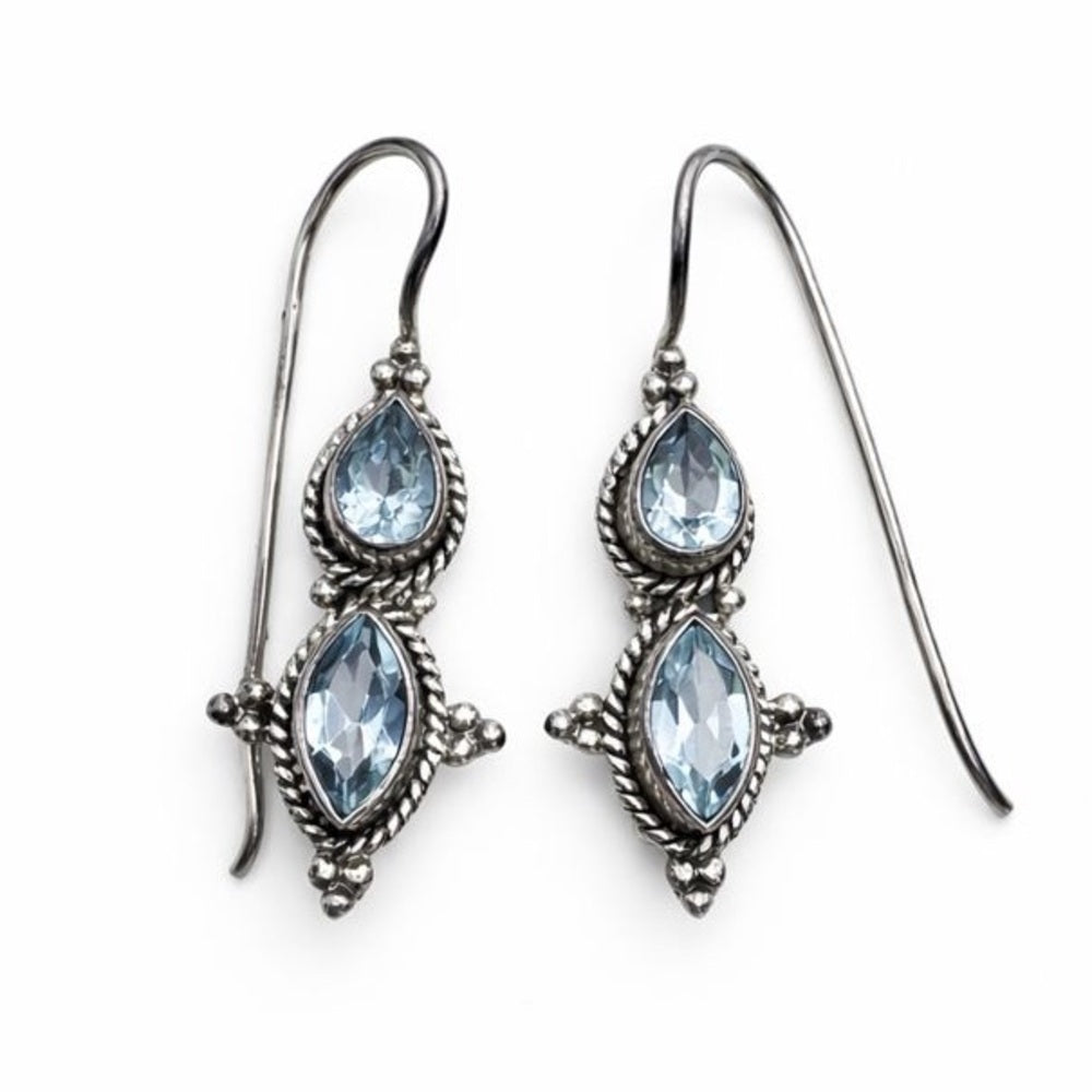 Swiss Blue Topaz Dangle Clasp Earrings
