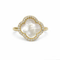 Emma Gold Mother of Pearl Pavé Clover Ring