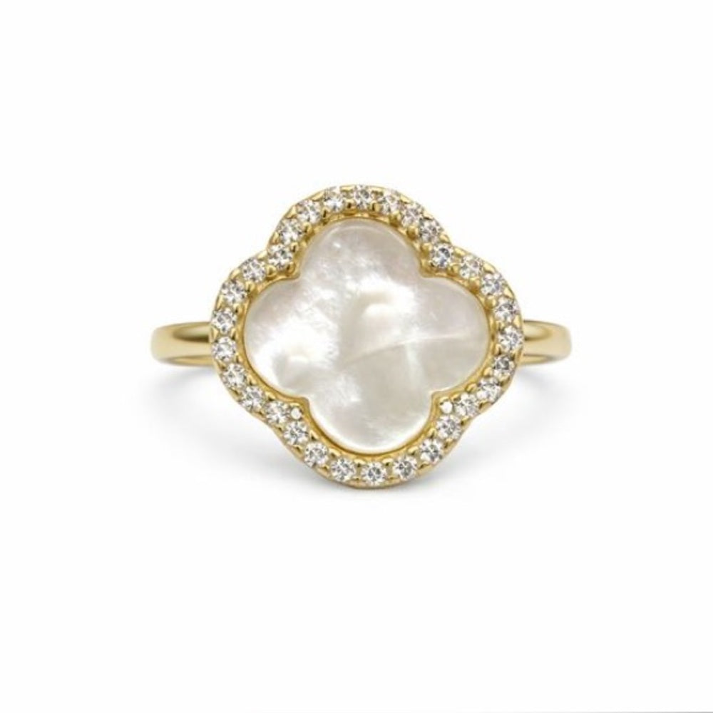 Emma Gold Mother of Pearl Pavé Clover Ring