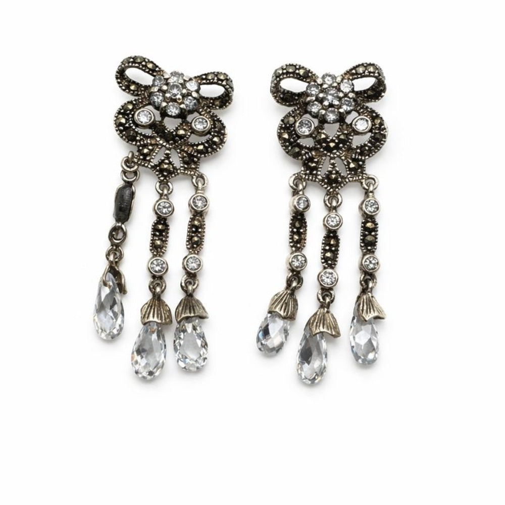 Marcasite & Swarovski Crystal Bow Dangle Earrings