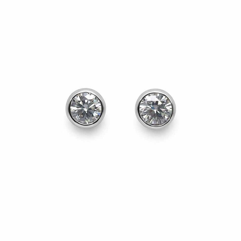 2 CT Total Moissanite Round Bezel Set Sterling Silver Stud Earrings