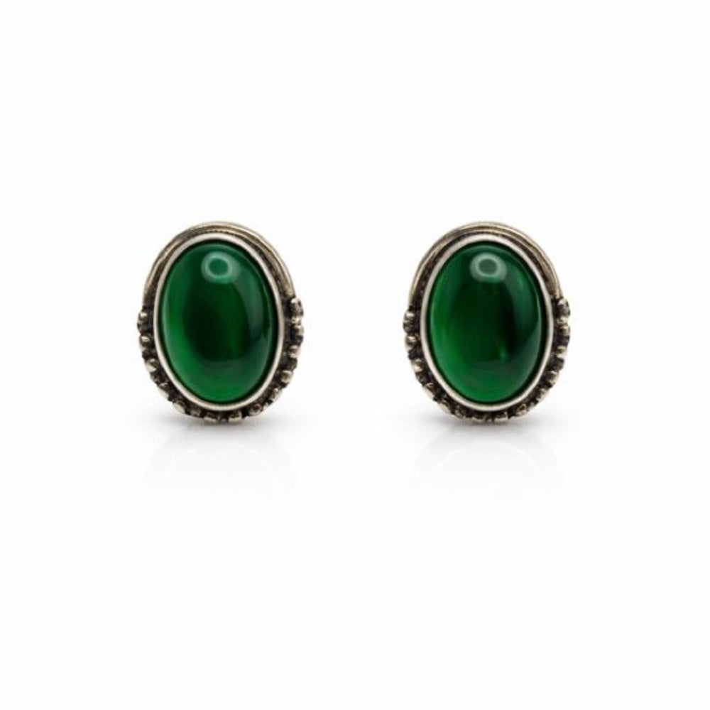 Green Chalcedony Oval Stud Earrings
