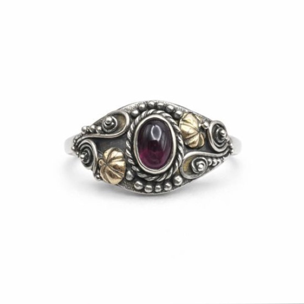 Purple Garnet Two Toned Flower Ring