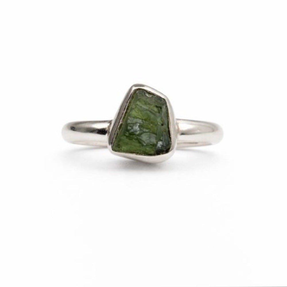 Raw Moldavite Silver Ring
