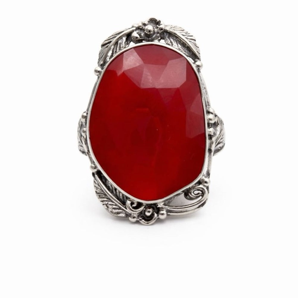 Large Faceted Carnelian Silver Detail Ring